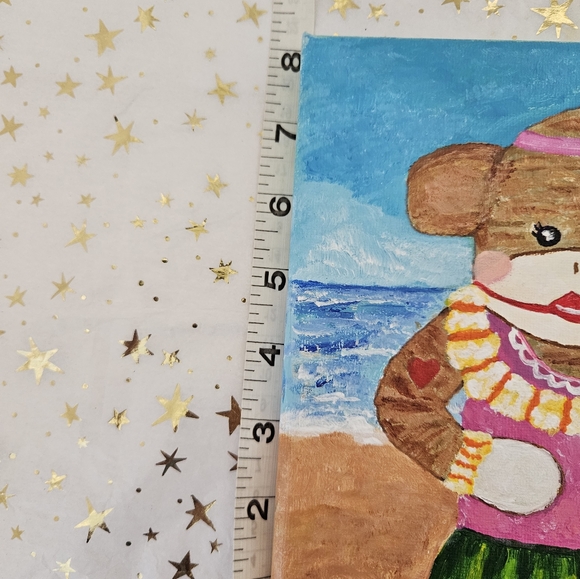 Original Art/ Acrylic Canvas/ 8in x8in/ Sock Monkey Hula - Picture 3 of 7